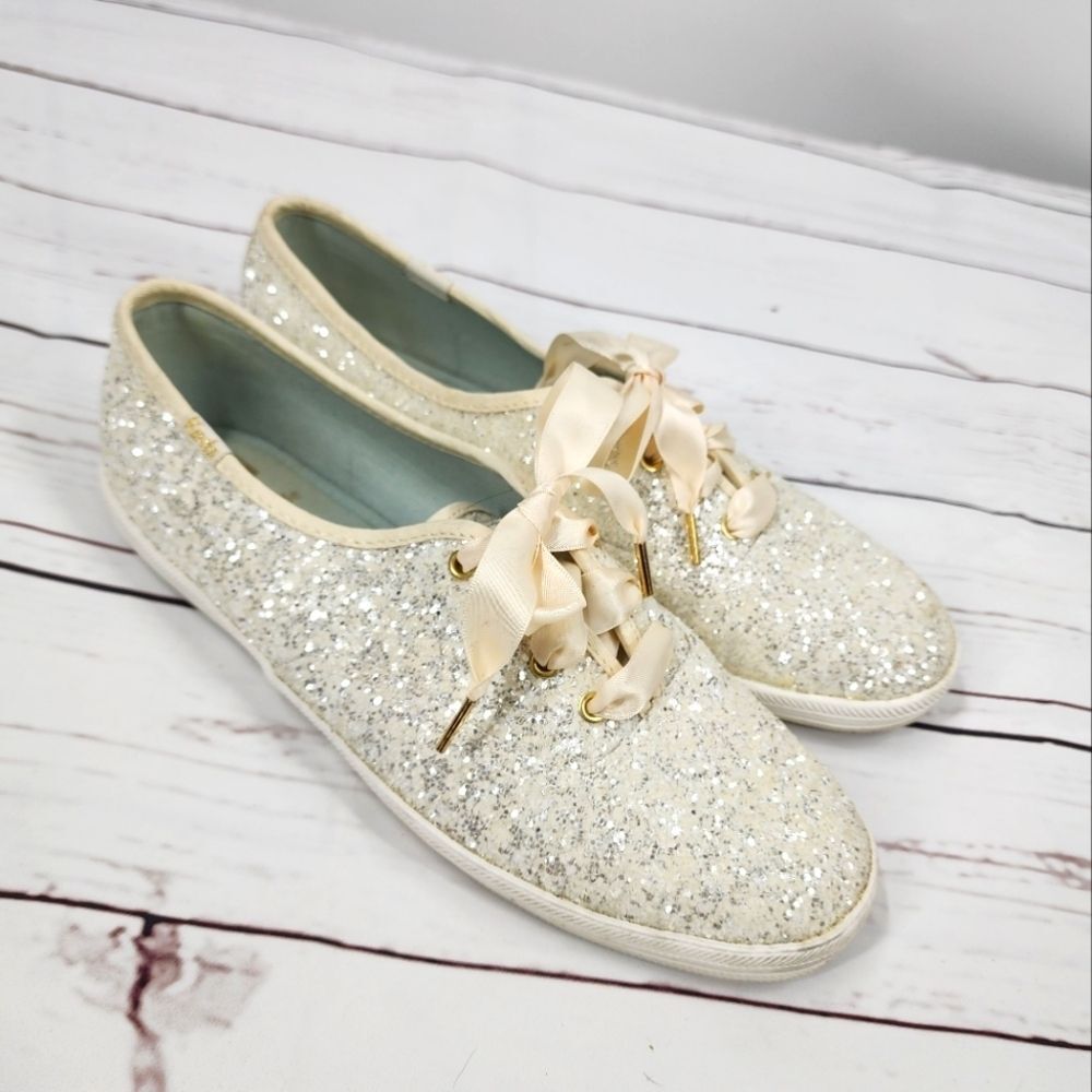 Kate Spade x Keds Glitter Cream Sneakers Shoes 8.5